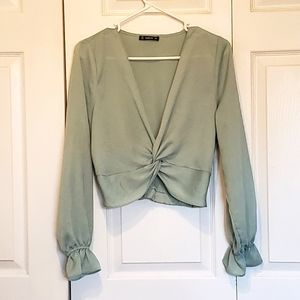 Shein twist front blouse. Sage Green. Small.